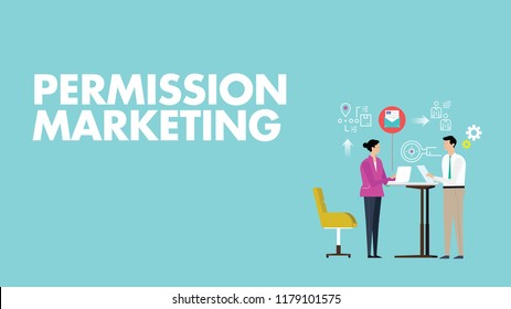 Permission Marketing - Can Use For Marketing Campaign, Business Presentation, U-tube, Website, Blog, Mobile, Commercial, Editorial, And Others. Vector.