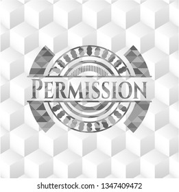 Permission realistic grey emblem with geometric cube white background