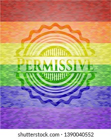 Permissive emblem on mosaic background with the colors of the LGBT flag