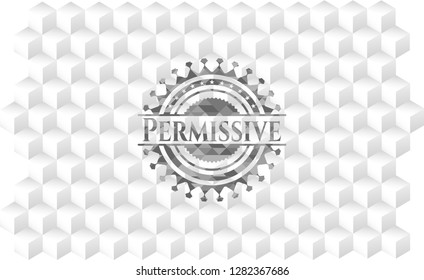 Permissive grey emblem with geometric cube white background