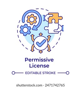 Permissive license multi color concept icon. Copyright protection, teamwork hands. Round shape line illustration. Abstract idea. Graphic design. Easy to use in infographic, presentation