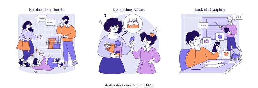 The permissive parenting style often results in emotional outbursts, demanding nature, and lack of discipline in children. Understanding these dynamics can guide effective parenting approaches. Vector