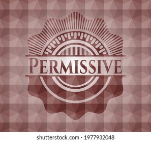 Permissive red badge with geometric background. Seamless. 