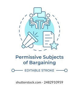 Permissive subjects of bargaining soft blue concept icon. Working conditions, employment. Round shape line illustration. Abstract idea. Graphic design. Easy to use in infographic, presentation