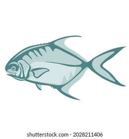 permit  fish , vector illustration, flat style, side view, lining draw