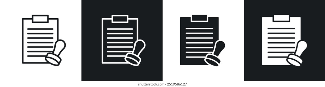 Permit icon collection in black and white filled and stroke line style.