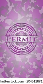 Permit pink written on a camo texture. Vector Illustration. Detailed. 