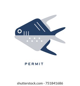Permit, sea fish geometric flat style design vector Illustration on a white background