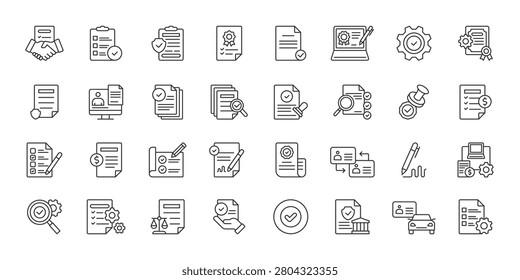 Permit Workflow icons in line design. permit workflow, approval, document, application, process, checklist, authorization on white background vector. Permit Workflow editable stroke icons.