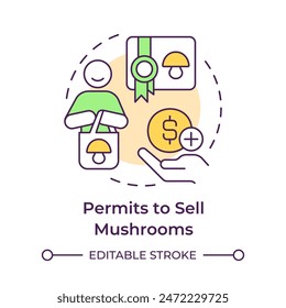 Permits to sell mushrooms multi color concept icon. Legal document. Mushroom management and regulation. Round shape line illustration. Abstract idea. Graphic design. Easy to use in article