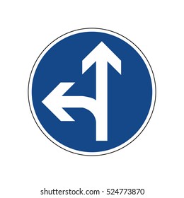 Permitted directions road sign, left and forward traffic sign