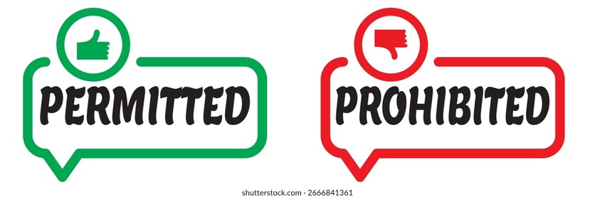 Permitted and prohibited. allowed and not allowed list template. vector illustration.