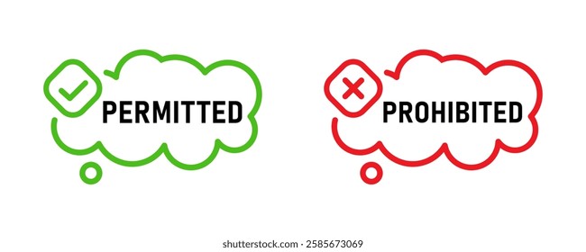 Permitted and prohibited flat vector design. positive, negative, yes. no, allowed list, tick and cross sign icon. Vector illustration and transparent png background