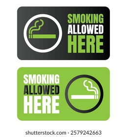 Permitted smoking room sign icon, Smoking area sign illustration, Designated smoking area symbol