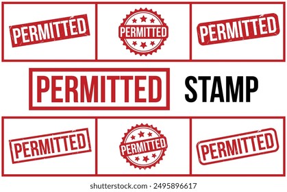 Permitted Stamp. Red Permitted Rubber grunge Stamp set