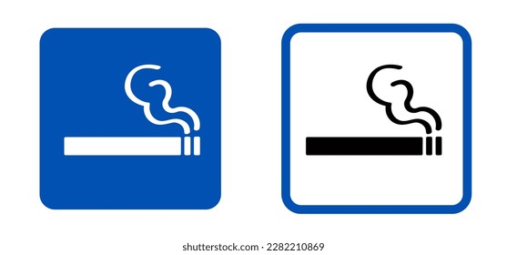 permitting. Smoking allowed prohibition sign. Cartoon smoking icon or pictogram. Smoke signage or smoking here. Cigarette, tobacco or smoke area or zone. Mandatory, blue symbol for public places