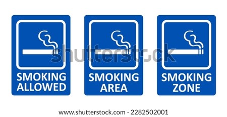 permitting. Smoking allowed prohibition sign. Cartoon smoking icon or pictogram. Smoke signage or smoking here. Cigarette, tobacco or smoke area or zone. Mandatory, blue symbol for public places