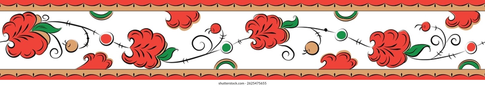 Permogor ornamental border set. Russian northern art vector. Seamless pattern