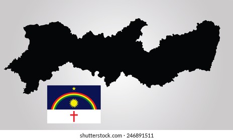 Pernambuco, Brazil, vector map and flag isolated on background. High detailed silhouette illustration. Original Pernambuco flag isolated vector in official colors and Proportion Correctly