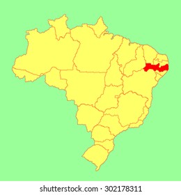 Pernambuco, Brazil, vector map isolated on Brazil map. Editable vector map of Brazil. 