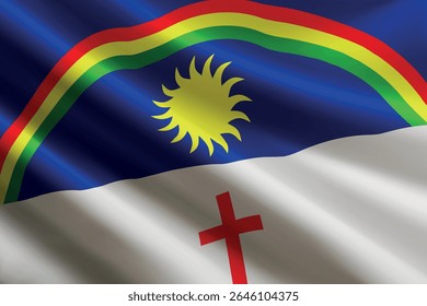 Bandeira de Pernambuco balançando ao vento, textura de seda detalhada e realista. Estado do Brasil
