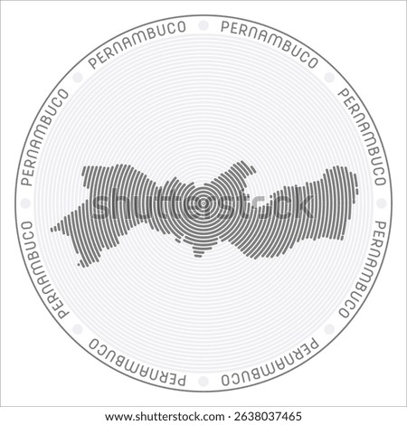 Pernambuco round logo design. State shape build of rings. Pernambuco text around the state. Vector Illustration.