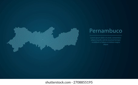 Pernambuco, Bundesstaat Brasilien. Karte gefüllt mit konzentrischen Kreisen auf dunklem Farbverlauf-Hintergrund