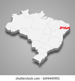 Pernambuco state location within Brazil 3d map