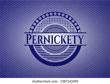 Pernickety emblem with jean background. Vector Illustration. Detailed.