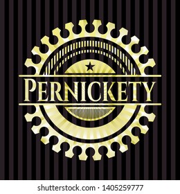 Pernickety golden badge. Vector Illustration. Detailed.