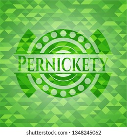 Pernickety green emblem. Mosaic background