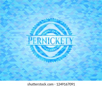 Pernickety sky blue emblem with triangle mosaic background