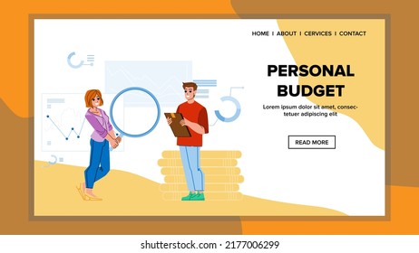 peronal budget vector. finance cradit, business tax, income plan peronal budget web flat cartoon illustration