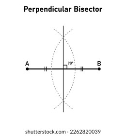 Perpendicular bisector of a segment in mathematics. Vector illustration isolated on white background.