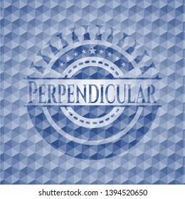 Perpendicular blue emblem or badge with abstract geometric polygonal pattern background. Vector Illustration. Detailed.