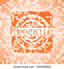 Perpendicular orange tile background illustration. Square geometric mosaic seamless pattern with emblem inside.