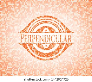 Perpendicular orange tile background illustration. Square geometric mosaic seamless pattern with emblem inside.