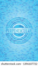 Perpendicular sky blue emblem. Mosaic background