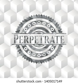 Perpetrate grey emblem with geometric cube white background