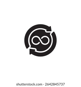Perpetual cycle concept with infinity symbol and rotating arrows black silhouette