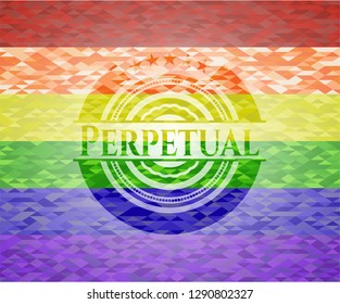 Perpetual emblem on mosaic background with the colors of the LGBT flag