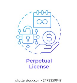 Perpetual license blue gradient concept icon. Regulatory compliance, monthly calendar. Round shape line illustration. Abstract idea. Graphic design. Easy to use in infographic, presentation