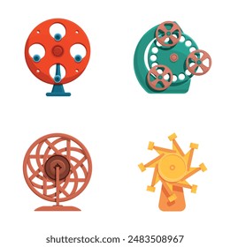 Perpetual machine icons set cartoon vector. Different perpetual motion machine. Invention, device