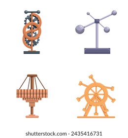 Perpetual motion icons set cartoon vector. Mechanical perpetual motion machine. Invention, device