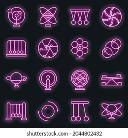 Icons für die ständige Bewegung gesetzt. Rahmenset für ewige Bewegung, Vektorsymbole, Neonfarbe auf Schwarz