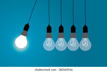 Perpetual Motion With Light Bulbs. Idea Concept On Blue Background, Vector