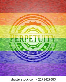 Perpetuity on mosaic background with the colors of the LGBT flag. 