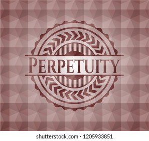 Perpetuity red emblem with geometric pattern. Seamless.