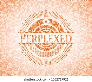 Perplexed abstract orange mosaic emblem with background