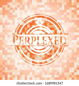 Perplexed abstract orange mosaic emblem with background